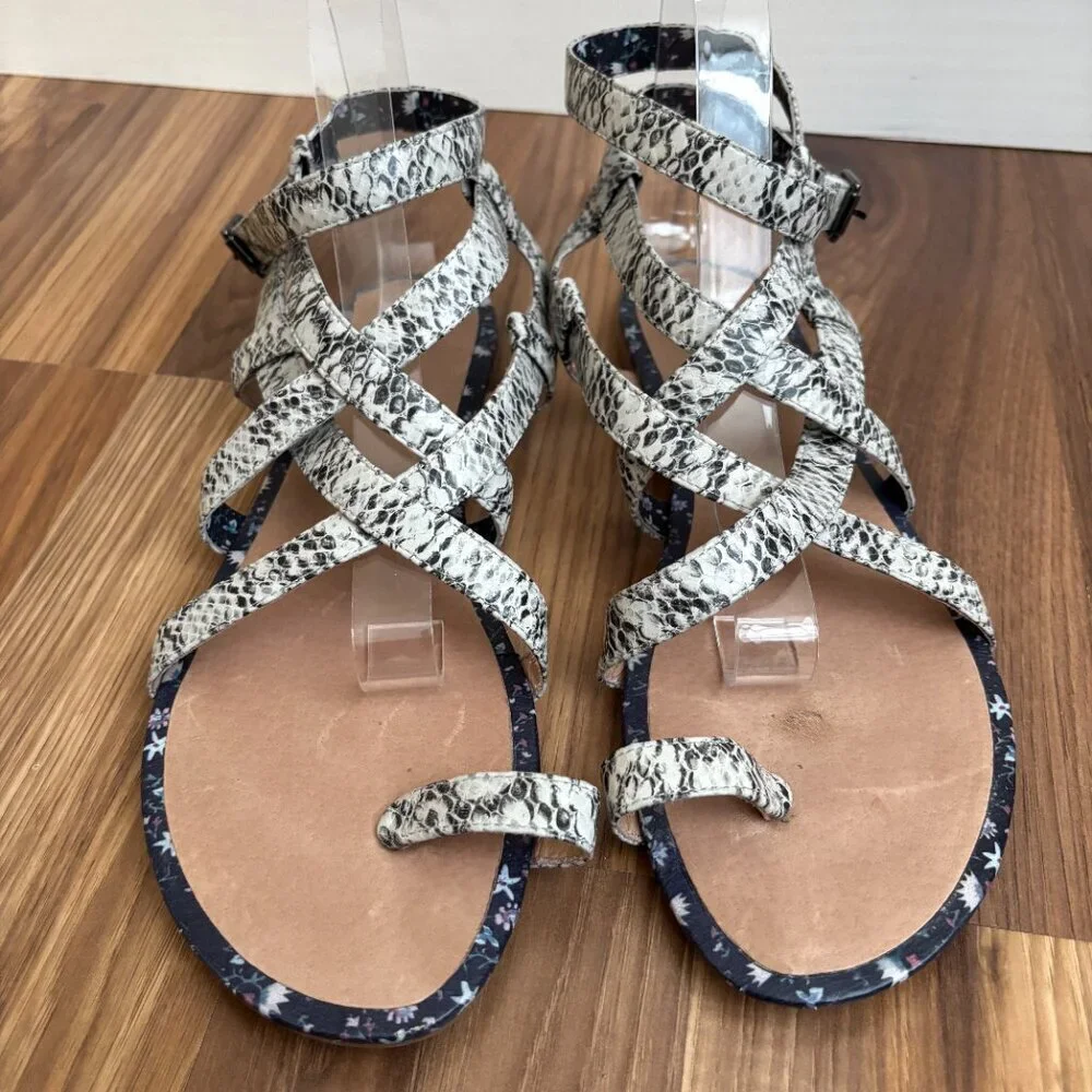 Cabi Leather Athena Snakeskin Gladiator Sandals